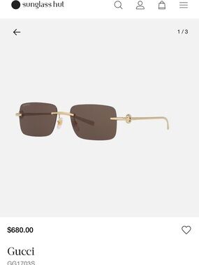 Gucci GG Rimless Sunglasses Brown Lense Gold Hardware